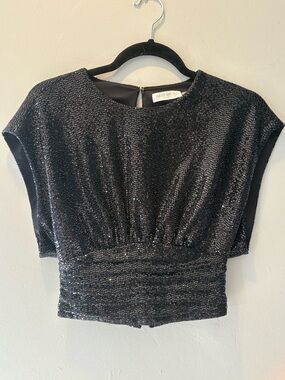 Ramy Brook EVAN top in Size XS        Black Sequin- Cropped Short Sleeve Top